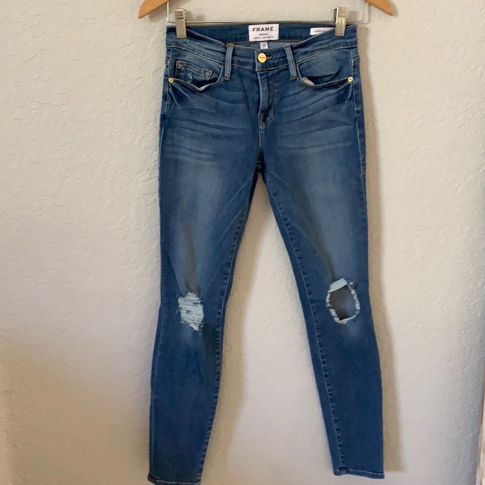 Women's Frame Denim Distressed Jeans Stretch Sz 26 Le Skinny de Jeanne 26 x 28